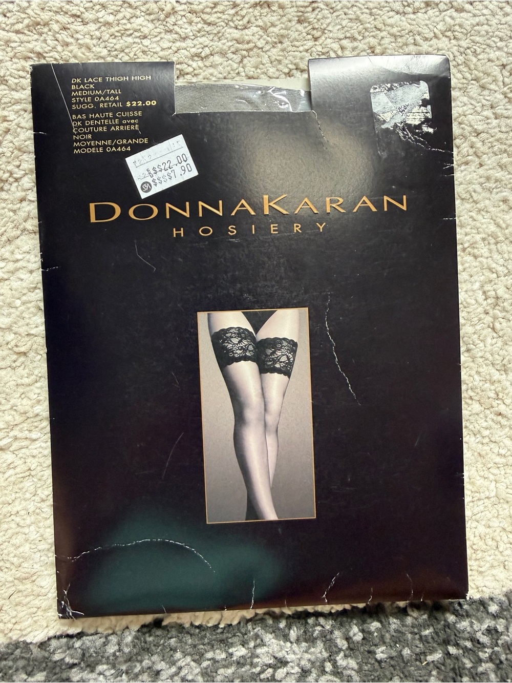 Donna Karan Hosiery- Black Lace Thigh Highs - Medium/Tall- Model OA464